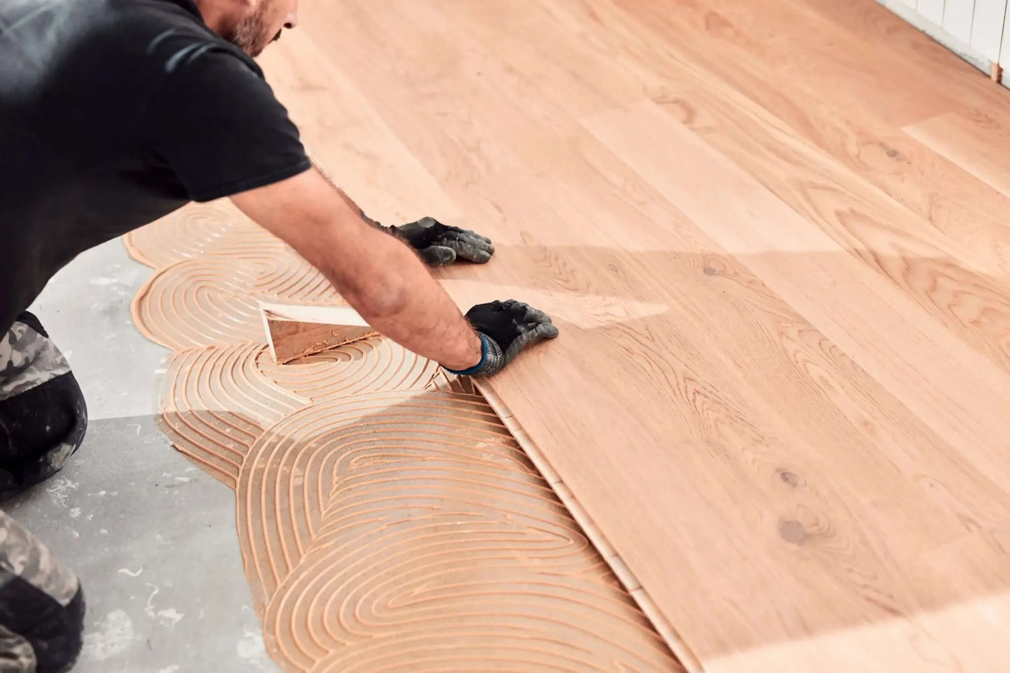 Hardwood-look laminate close up